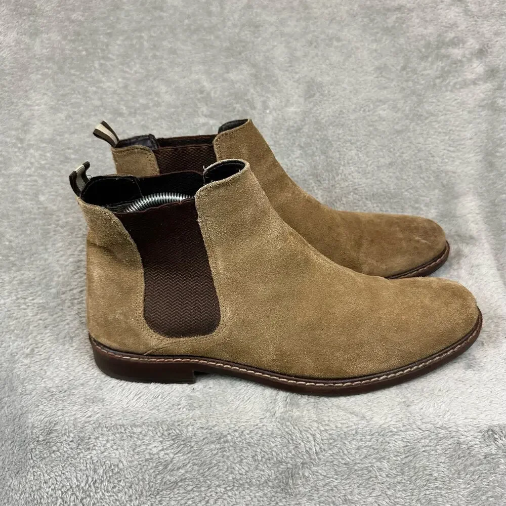 Aiden & Mason Chelsea‎ Boots Mens 10 Taupe Suede Good Pull On Elastic Goring